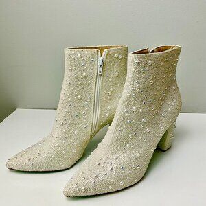 Betsey Johnson SB Candy Pearl &Rhinestone Embellished Ankle Boots Size US 8.5 M
